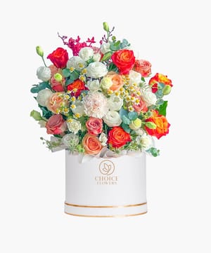 cheerful moments box arrangement online flower delivery Dubai and Abu Dhabi