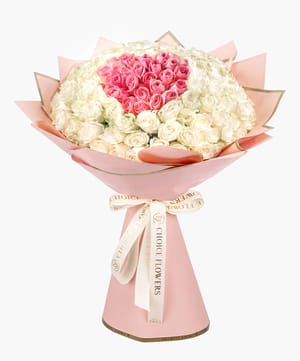 Pink Heart In White Roses