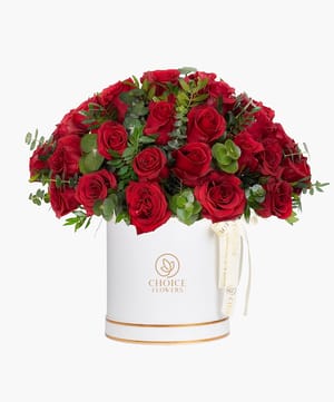 choice red rose box arrangement online flower delivery Dubai and Abu Dhabi