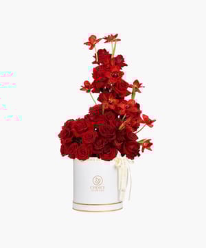 tulip red tower box arrangement online flower delivery Dubai and Abu Dhabi