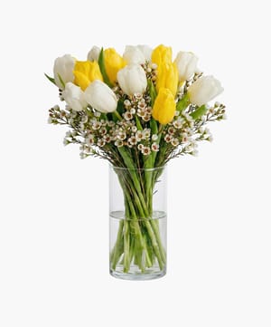 tulip with wax vase arrangement online flower delivery Dubai and Abu Dhabi