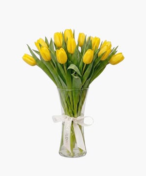 golden yellow tulip vase arrangement online flower delivery Dubai and Abu Dhabi