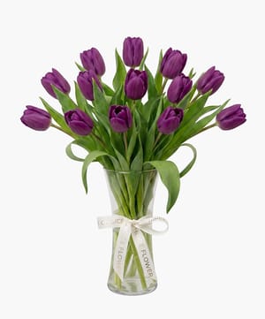 purple tulip vase arrangement online flower delivery Dubai and Abu Dhabi