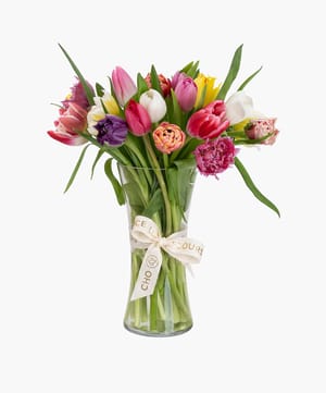 multi assorted tulip vase arrangement online flower delivery Dubai and Abu Dhabi