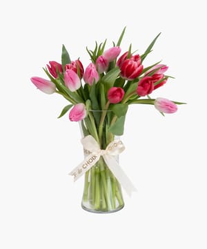 pink & red tulip vase arrangement online flower delivery Dubai and Abu Dhabi