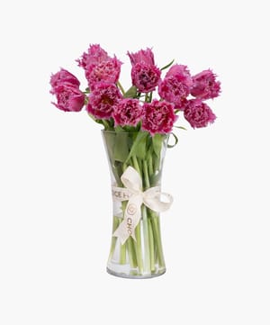 double frill pink tulip vase arrangement online flower delivery Dubai and Abu Dhabi