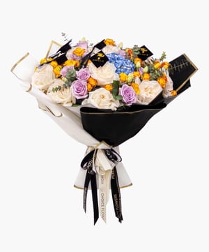 golden graduate bouquet graduation flowers online flower delivery Dubai and Abu Dhabi