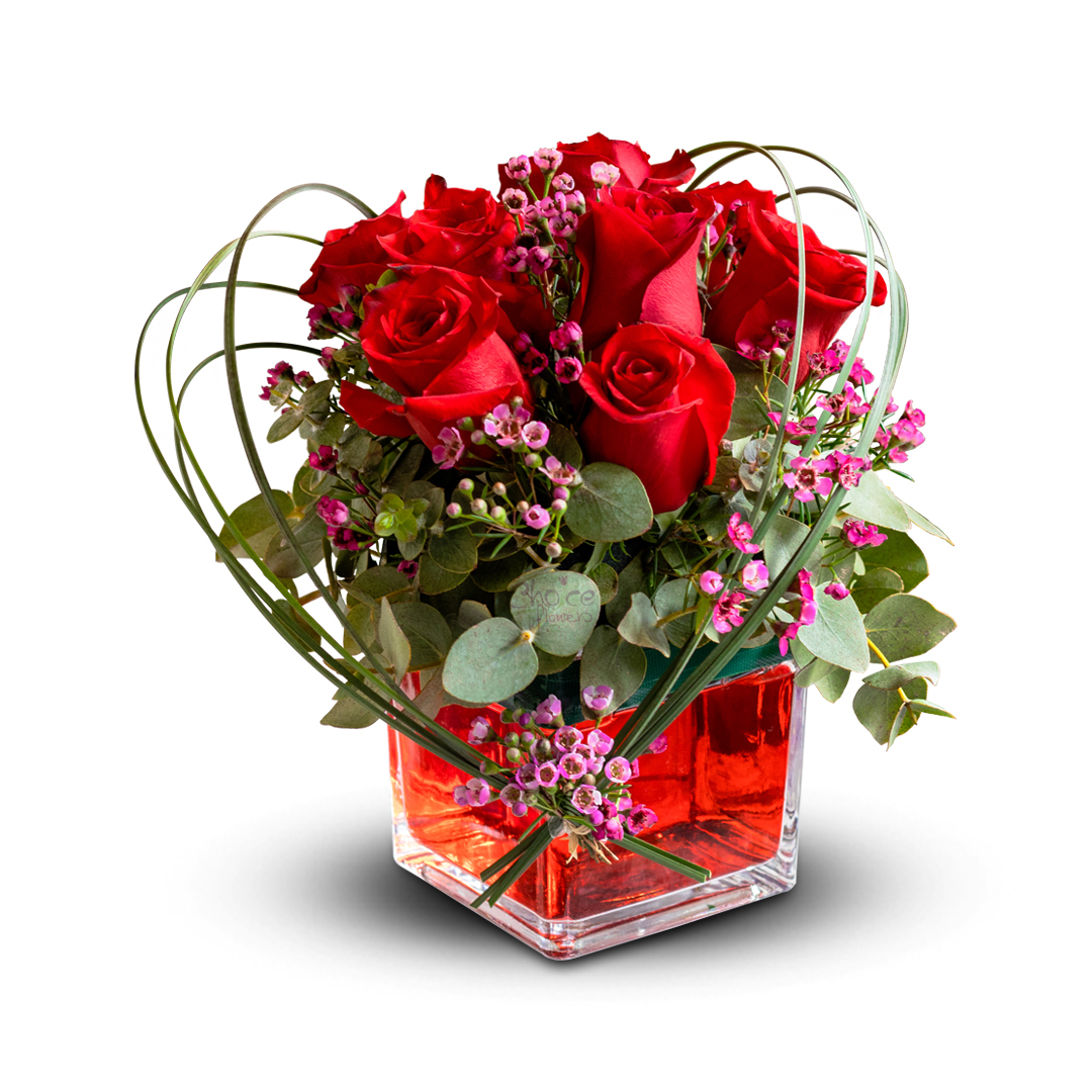 Red Roses in Glass Vase | Romantic Red Arrangement