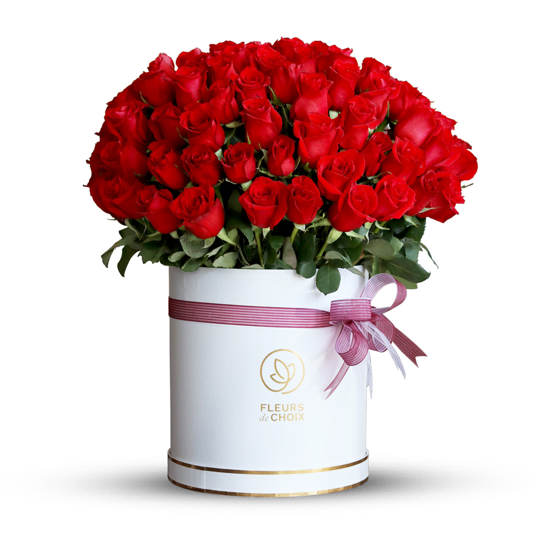 100 Red Roses in Box | Signature Box Arrangement