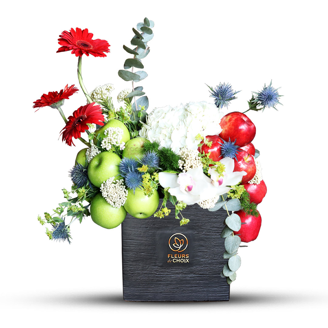 Apples with Mixed Flowers | Fruit Arrangement with Flowers