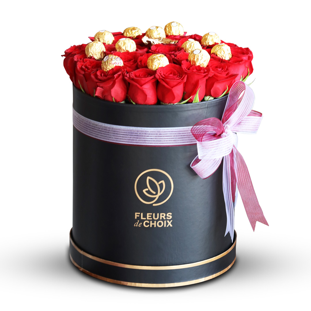 Gold and Red Rose with Chocolate | Signature Box