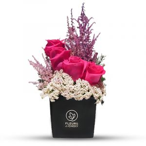 Pink Roses with Special Fillers in Black Vase