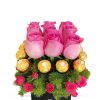 Pink Rose and Chocolate Combo in Black Vase Zoom1