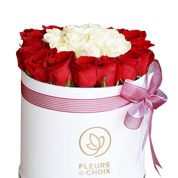 Red and White Roses in Box Zoom 1
