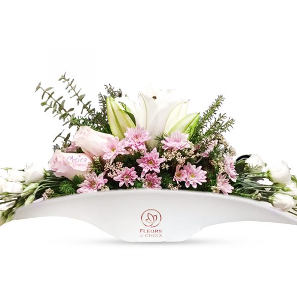 Mixed flower arrangement in oval White vase Zoom1