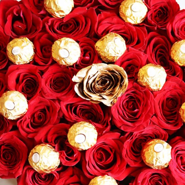Gold and Red Rose with Ferrero Rocher Zoom