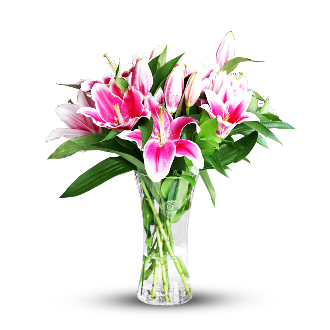 Pink Orinetal Lilly in Glass Vase | Baby Girl Arrangement