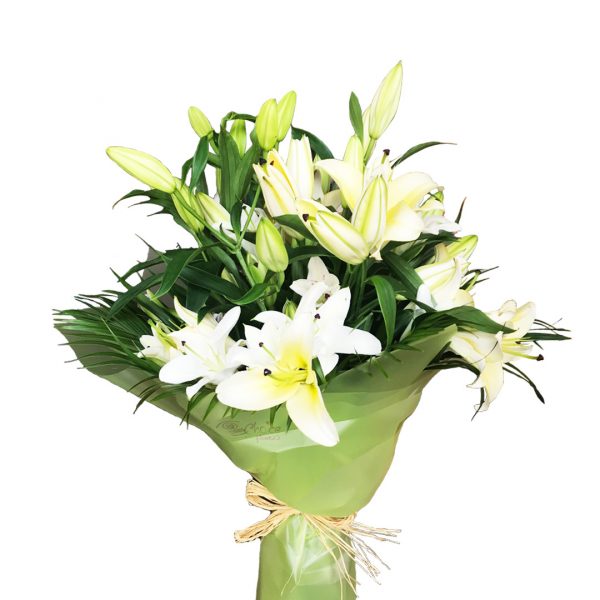 White Lilly Hand Bouquet Zoom