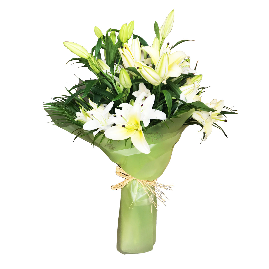 White Lilly Hand Bouquet | Birthday Fresh Arrangement