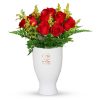 Red Roses with Green Fillers in white vase