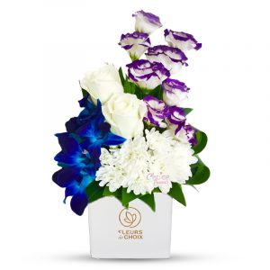 Rose and Lisianthus with Orchid in White vase