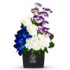 Rose and Lisianthus with Orchid in Black vase