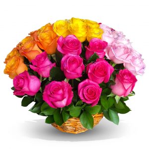Mixed Coour Roses in Basket