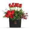 Red Roses in Rectangular Vase