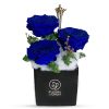 Blue Forever Roses in Black Vase