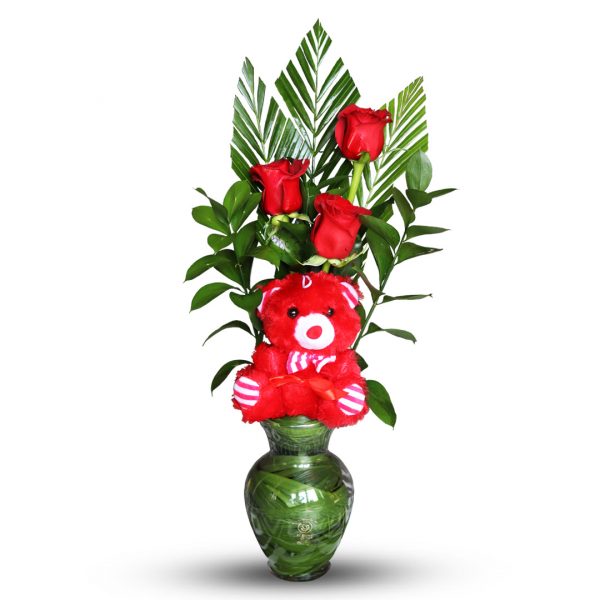 Small Red Rose Bouquet with Teddy