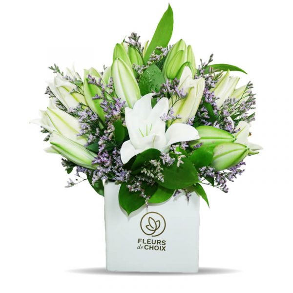 Lilly Flower Arrangement in White Vase