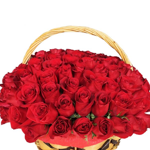 100 Red Roses in Basket Zoom 1