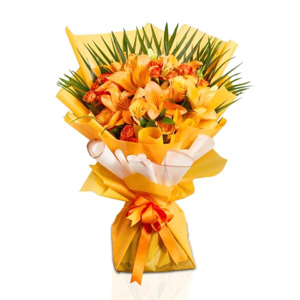 Orange Lilies And Roses Bouquet