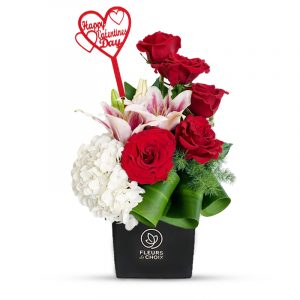 Happy Valentines Day in Black Vase