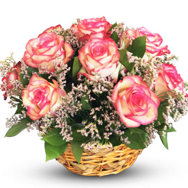 Pink Roses in Basket Zoom 1