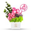 Pink Rose with Pink Cymbidium in White Vase