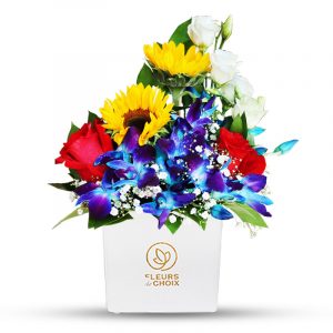 Sunflower with Lisianthus in White Vase