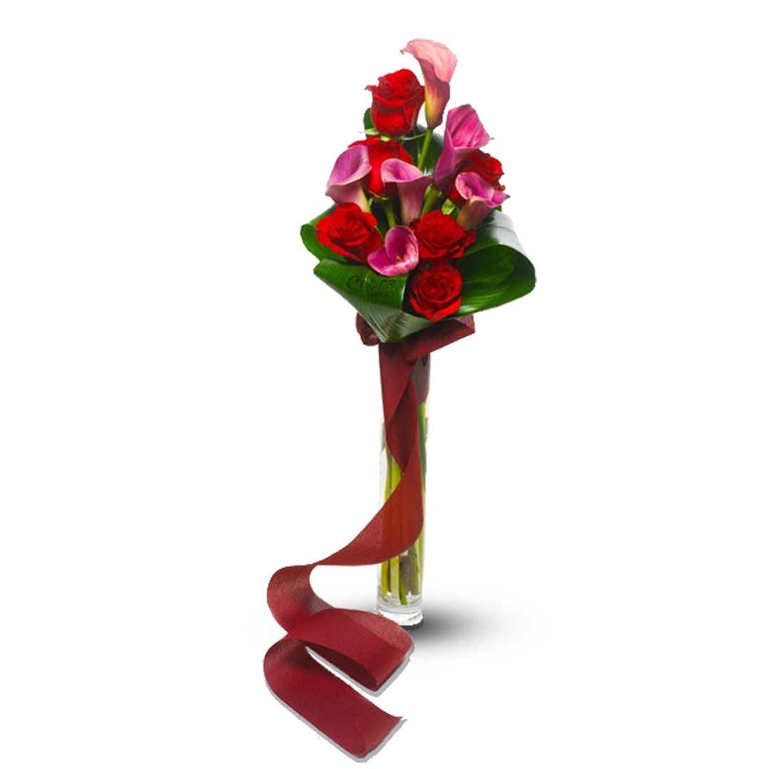 Red Rose and Cala Lilly in Glass Vase | Beautiful Lady
