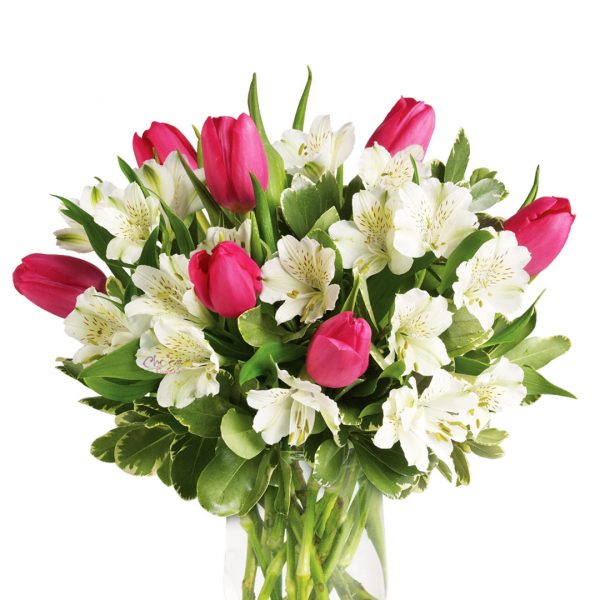 Pink Tulips with Alstroemeria Zoom 1