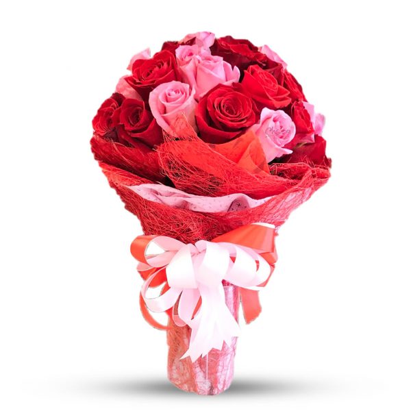 Pink And Red Roses Hand Bouquet Hot And Candy