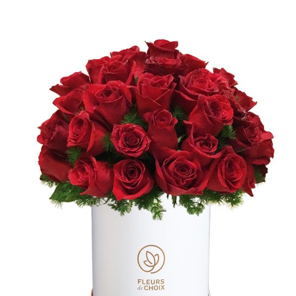 Red Roses in White Box Zoom
