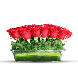 Bunch of Red Roses in Glass Vase