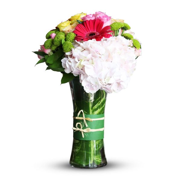 Mix Colour Flowers in Glass Vase