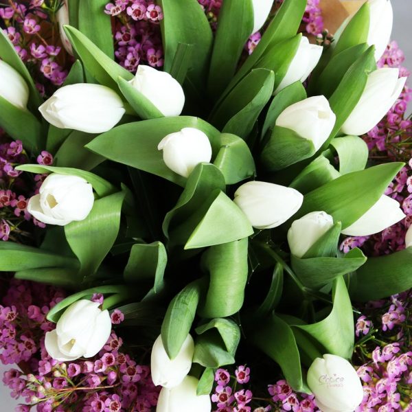 White Tulips Hand Bouquet Zoom 2