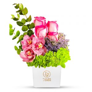 Pink Rose with Cymbidium White Vase