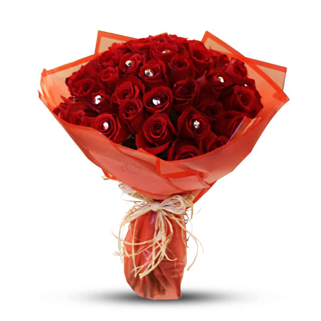 Red Roses with Glittering Star | Sparkling Surprise Rose