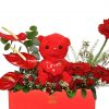 Red Flowers With Teddy in Red Vase - Zoom 1