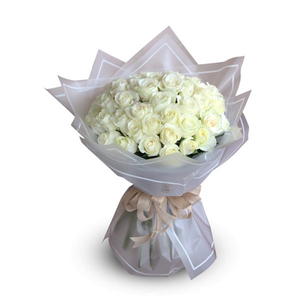 50 White Rose Hand Bouquet