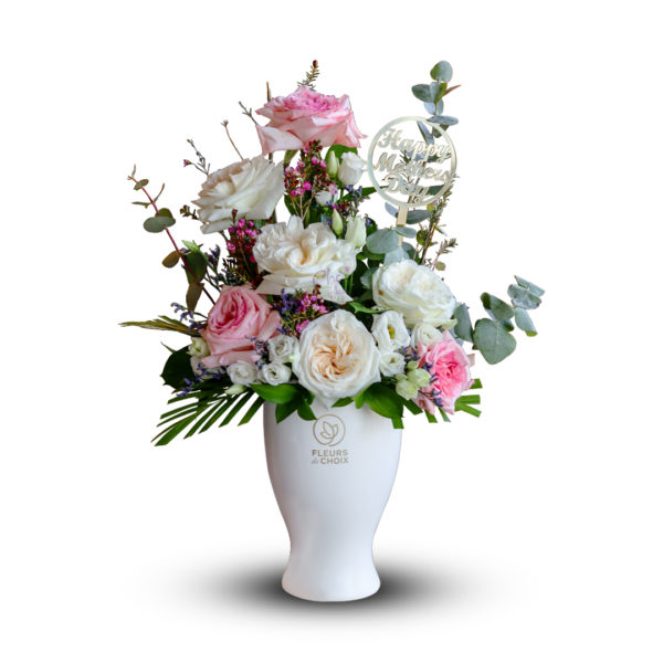 O'Hara Rose Lisianthus Arrangement in White Vase