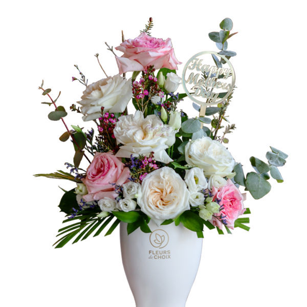 O'Hara Rose Lisianthus Arrangement in White Vase - Zoom 1